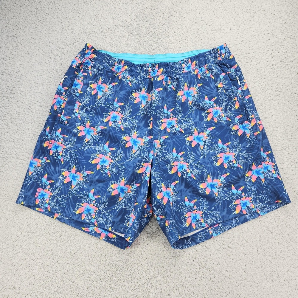 Birddogs Shorts Mens 2XL Blue Tropical Floral Lined Athletic Stretch 7 Inseam